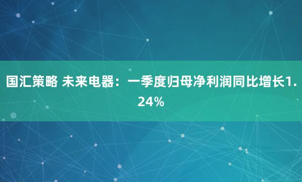 国汇策略 未来电器：一季度归母净利润同比增长1.24%