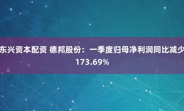 东兴资本配资 德邦股份：一季度归母净利润同比减少173.69%